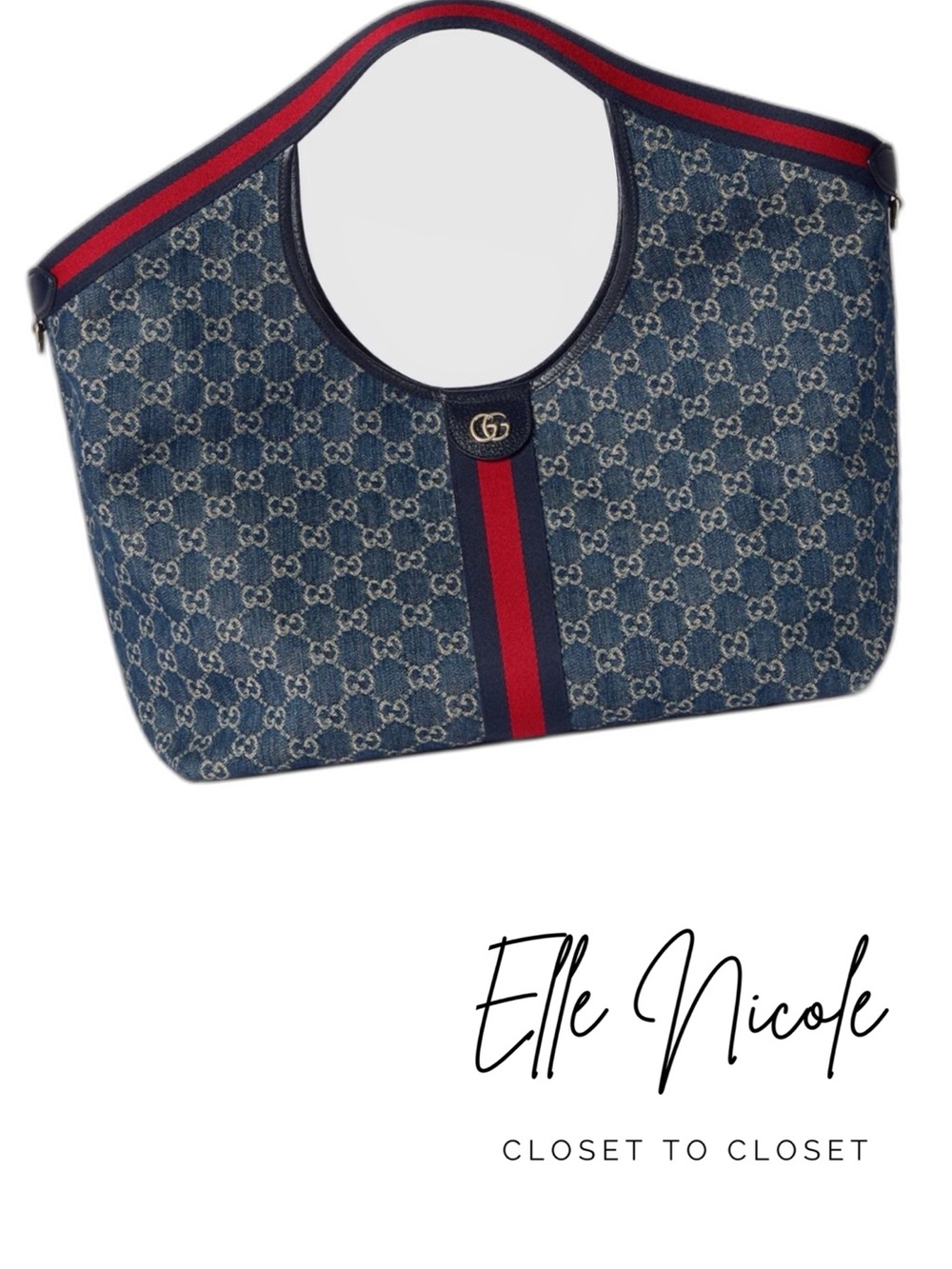 Blue Denim Tote with Red Stripe - Picture 1 of 5